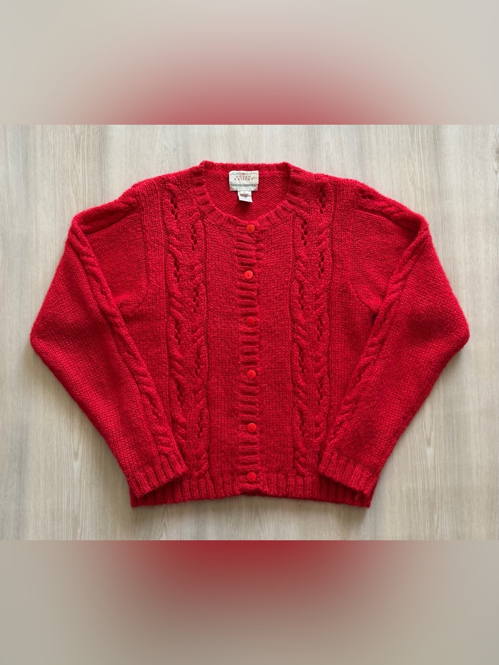 Vintage Susan Bristol Cardigan Sweater Cable Fisherman Knit Button Sz S